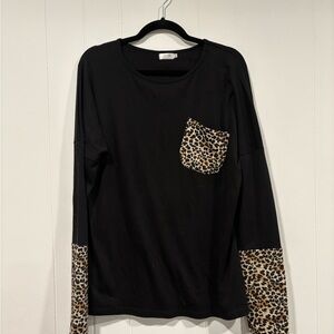 Black Leopard Print Long Sleeve Top
